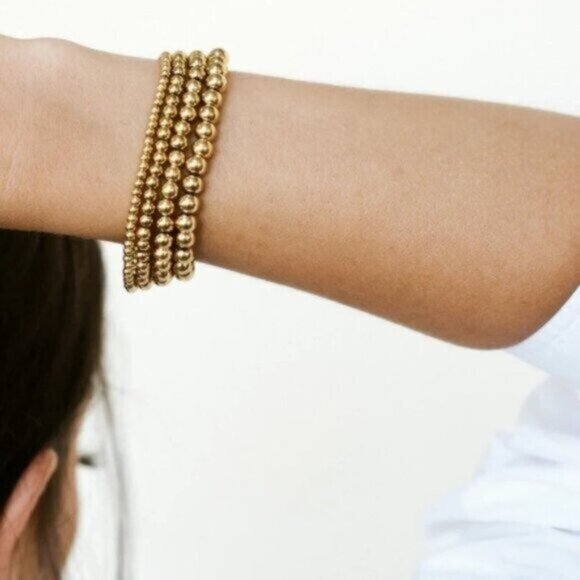 Waterproof Gold Bead Stretch Bracelets Set of 2 Stackable You pick Size PRETTY - Picture 11 of 16